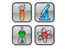 Science beaker, telescope, boiling bottle, atom